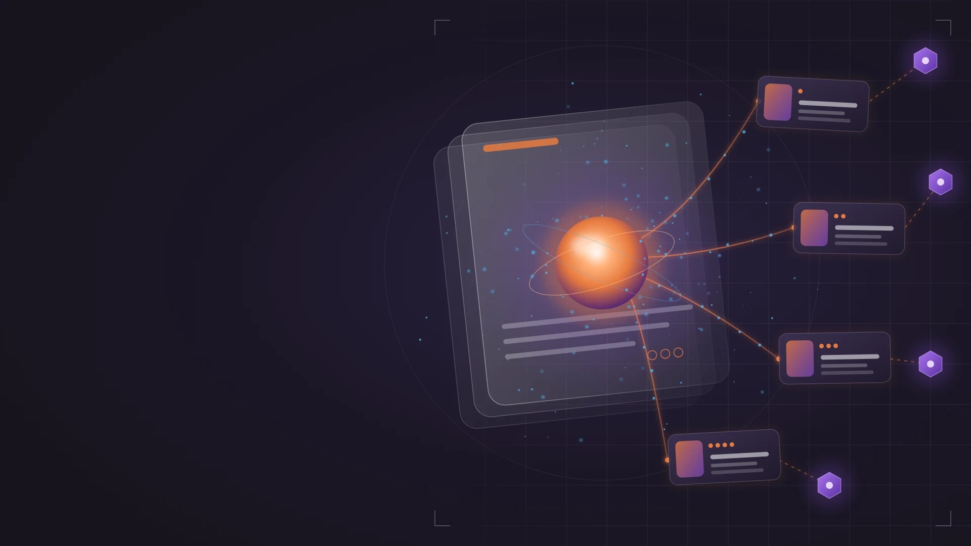 Editorial illustration of an AI engine pulling citations from numbered source badges — the GEO citation scoring process visualized.